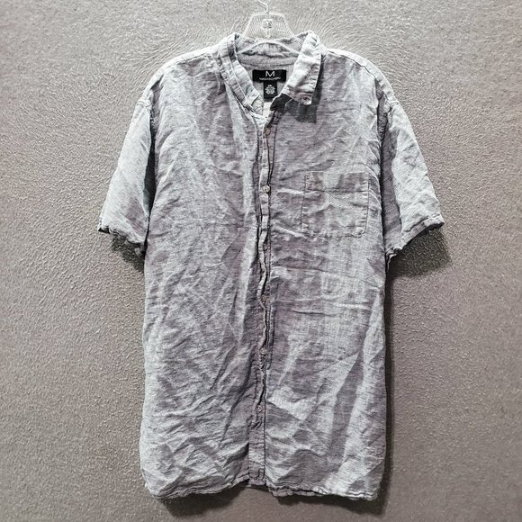 Magaschoni Men Button Up Shirt 2XL White Striped Linen Short Sleeve Pocket‎ - Picture 1 of 7